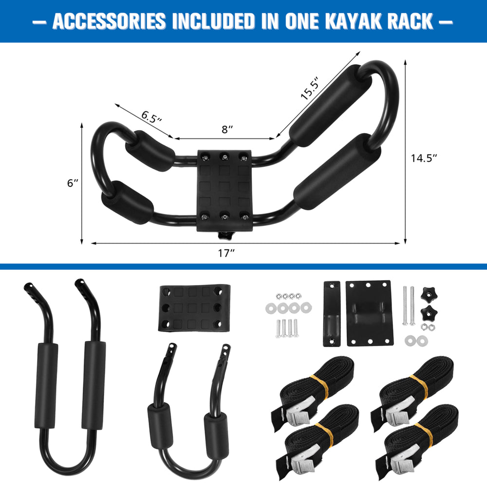 2 Pairs J-bar Heavy Duty Kayak Roof Rack Universal Rack Carrier w/ 4 Straps Image 2