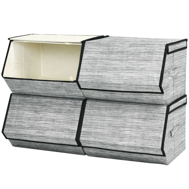 Large Stackable Bins Cubes W/Lids Storage Organizers W/LinenandOxford Fabric 4Sets Image 10