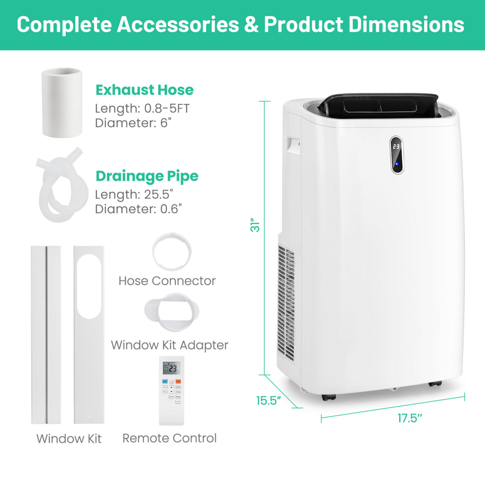 14000 BTU ASHRAE Portable Air Conditioner Controlled by WiFi Smart App and Remote Image 2