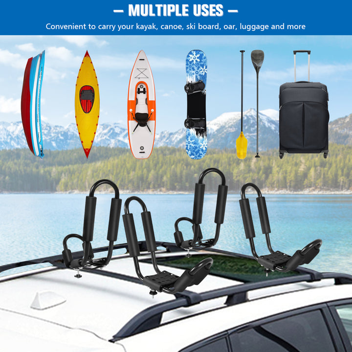 2 Pairs J-bar Heavy Duty Kayak Roof Rack Universal Rack Carrier w/ 4 Straps Image 7