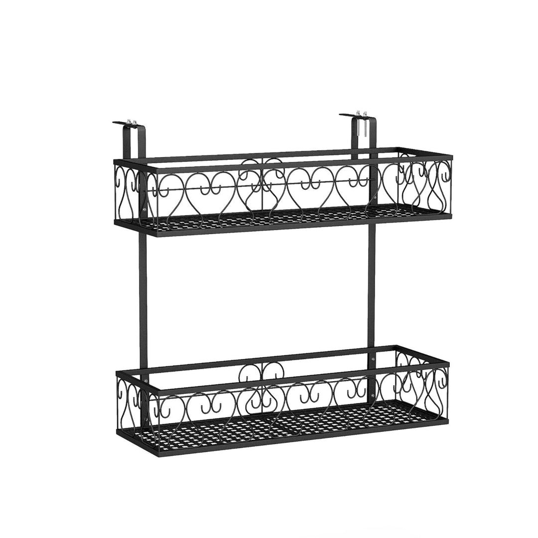 2-Tier Flower Pot Holder Balcony Hanging Rack Railing Shelf w/ Adjustable Hooks Image 10