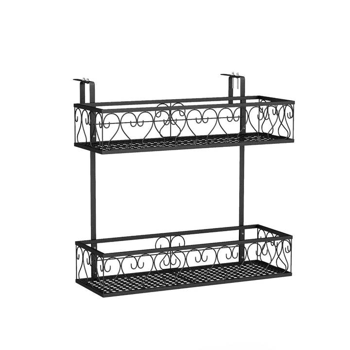 2-Tier Flower Pot Holder Balcony Hanging Rack Railing Shelf w/ Adjustable Hooks Image 10