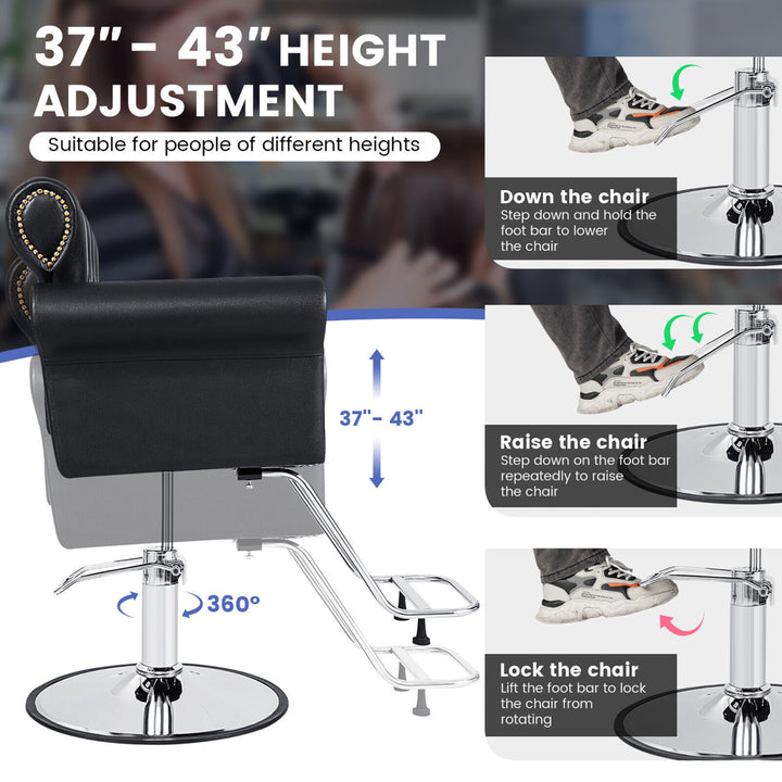 Salon Chair Heavy-Duty Hydraulic Barber Chair Height Adjustable 360 Rotation Image 6