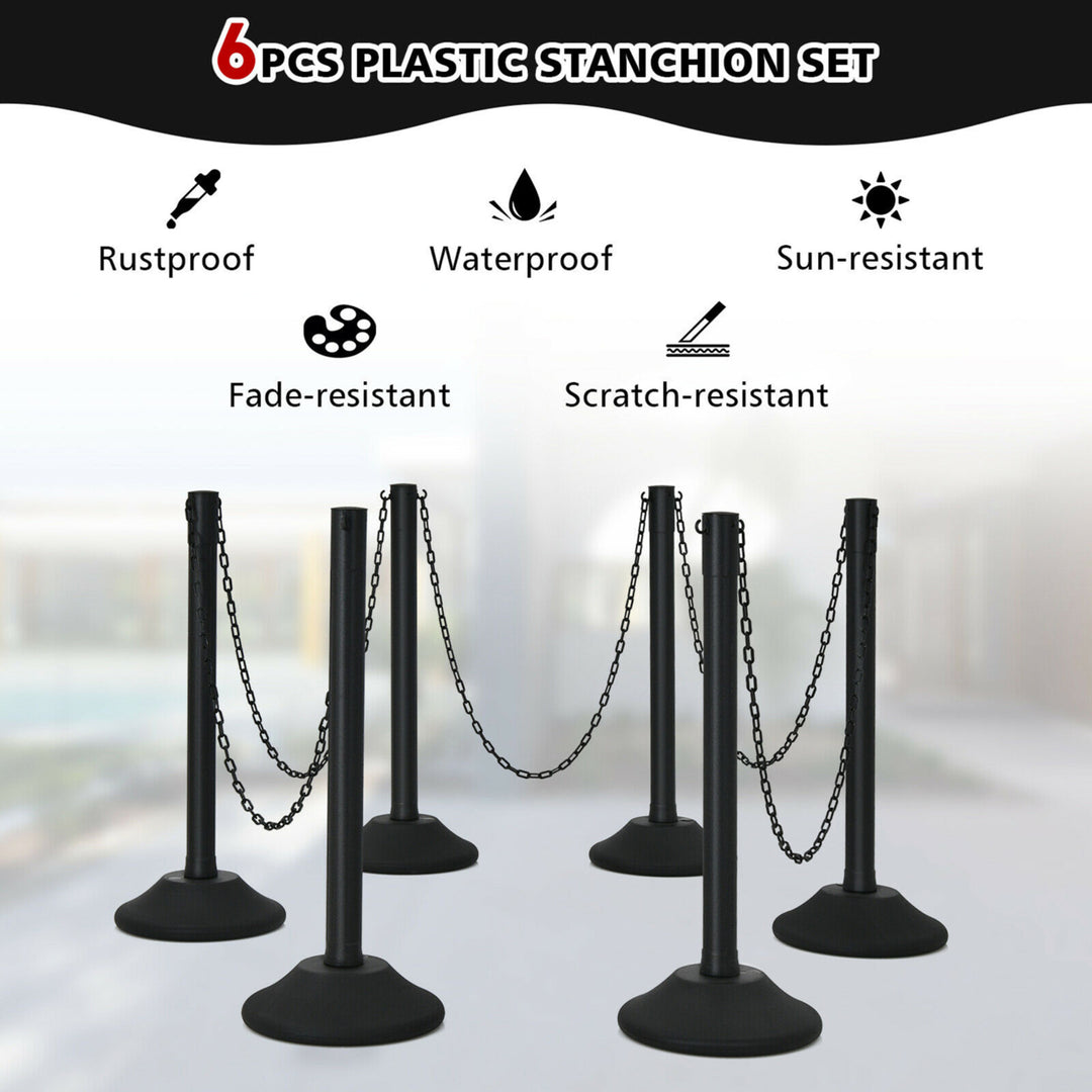 6pcs Plastic Stanchion Post 36 Crowd Control Barrier w/ 5FT Link Chain Image 6