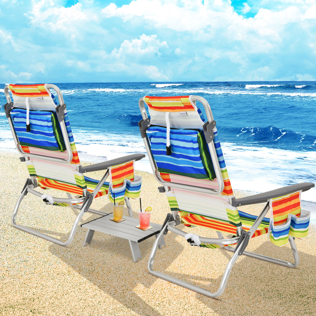 3PCS Folding Beach Chair and Table Set Outdoor Adjustable Reclining Chair Image 4