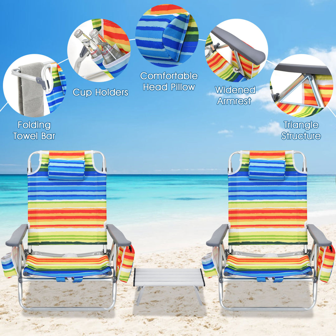 3PCS Folding Beach Chair and Table Set Outdoor Adjustable Reclining Chair Image 8