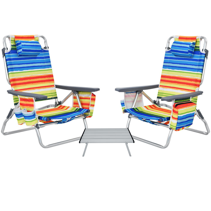 3PCS Folding Beach Chair and Table Set Outdoor Adjustable Reclining Chair Image 2