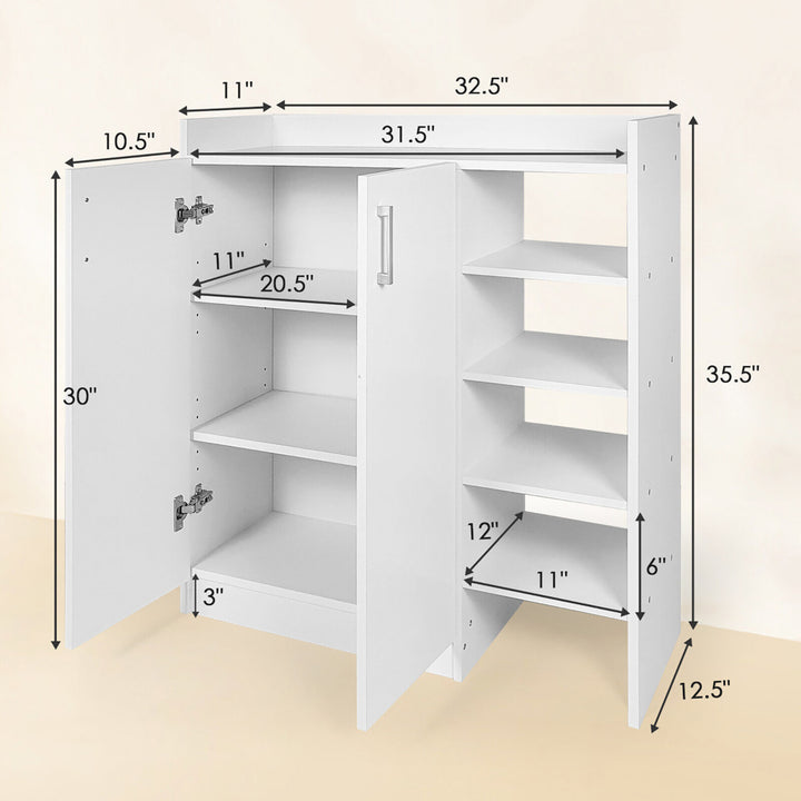 Wooden Shoe Cabinet 2-Door Storage Entryway Shoes Organizer w/ Adjustable Shelves Image 2