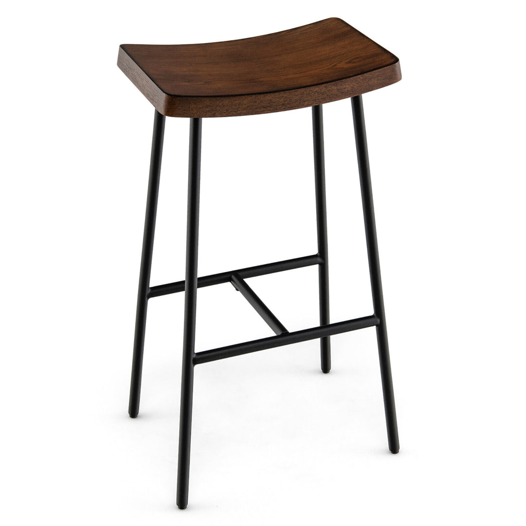 Industrial Saddle Stool Bar Height Bar Stool Dining Pub Chair w/ Metal Frame Image 1