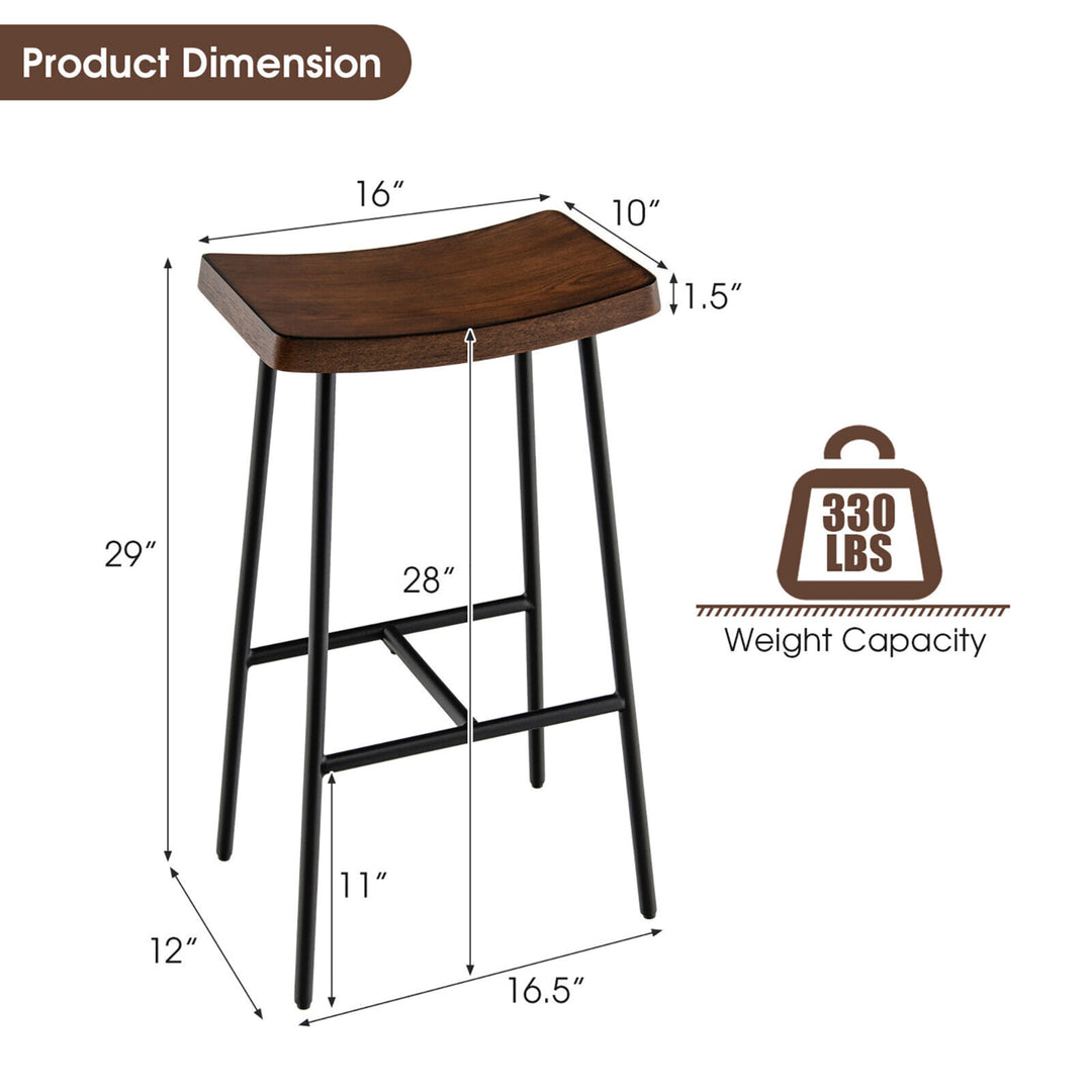 Industrial Saddle Stool Bar Height Bar Stool Dining Pub Chair w/ Metal Frame Image 2