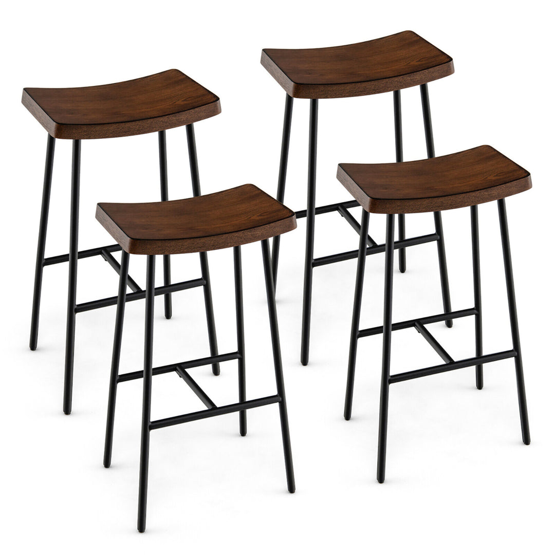 Set of 4 Industrial Saddle Stool Bar Height Chair Bar Stool w/ Metal Frame Image 1