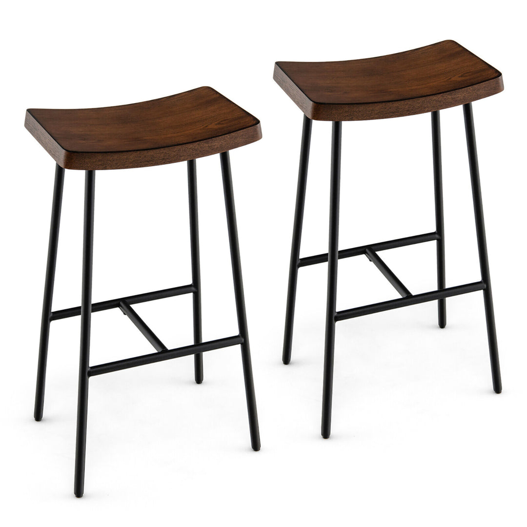 Set of 2 Industrial Saddle Stool Bar Height Chair Bar Stool w/ Metal Frame Image 1