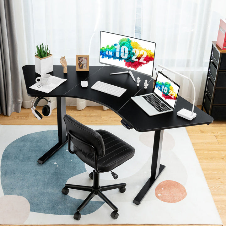 Dual-Motor L Shaped Standing Desk Ergonomic Sit Stand Computer Workstation Black Image 1