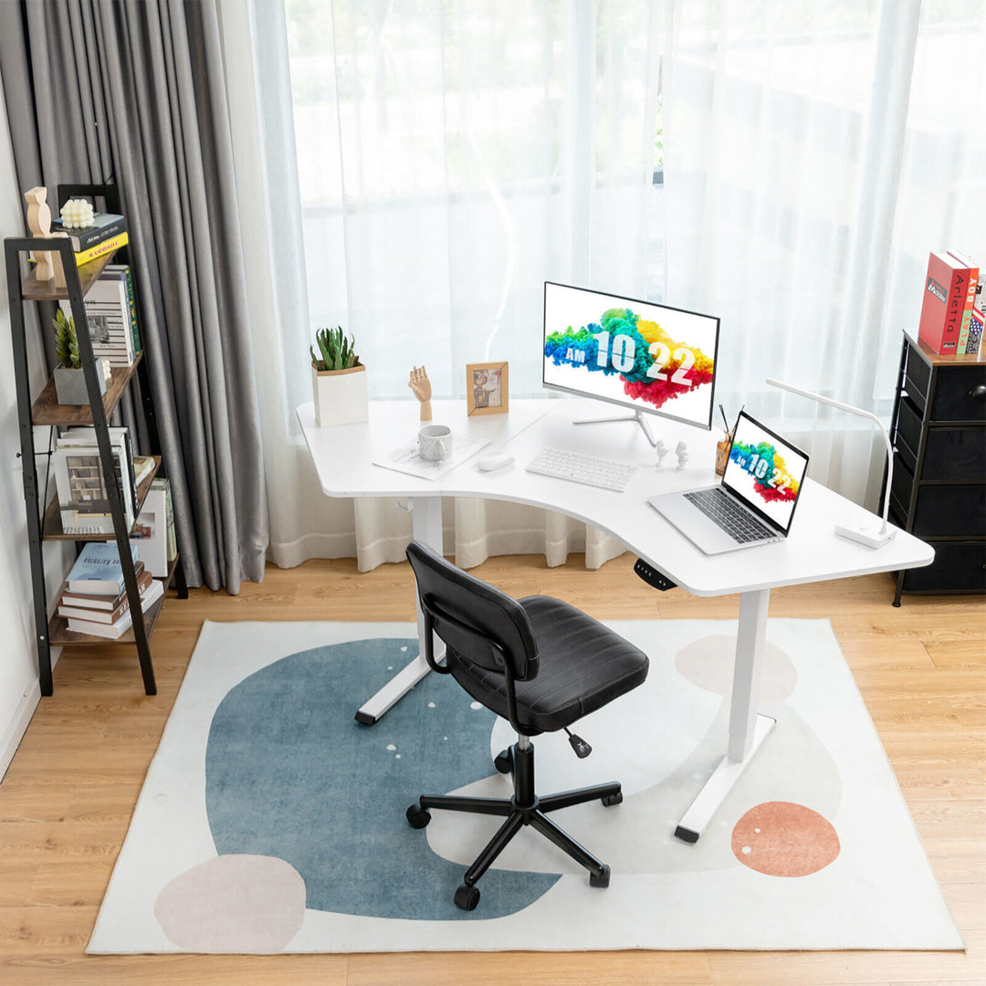 Dual-Motor L Shaped Standing Desk Ergonomic Sit Stand Computer Workstation White Image 1