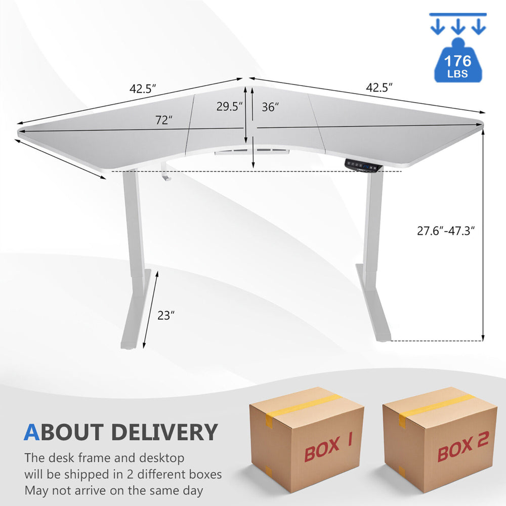 Dual-Motor L Shaped Standing Desk Ergonomic Sit Stand Computer Workstation White Image 2