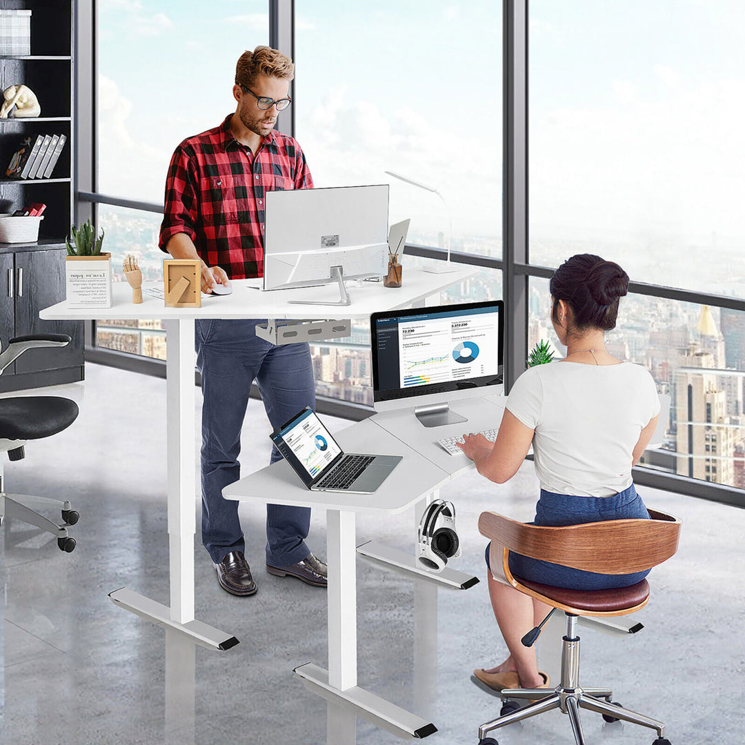 Dual-Motor L Shaped Standing Desk Ergonomic Sit Stand Computer Workstation White Image 3