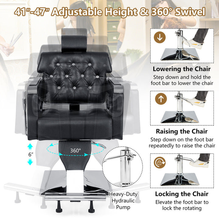 Adjustable Barber Chair Heavy-Duty Hydraulic Pump Salon Chair 360 Rotation Image 5