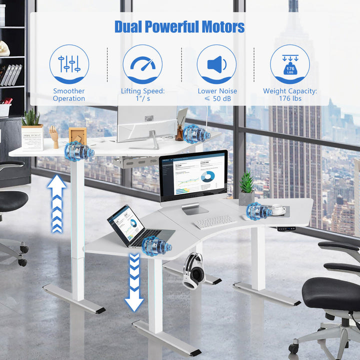 Dual-Motor L Shaped Standing Desk Ergonomic Sit Stand Computer Workstation White Image 5