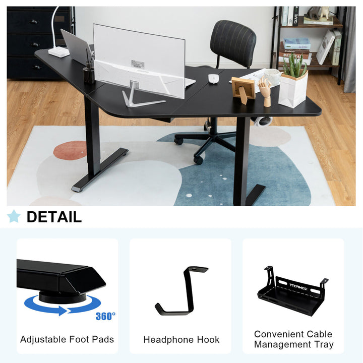 Dual-Motor L Shaped Standing Desk Ergonomic Sit Stand Computer Workstation Black Image 10