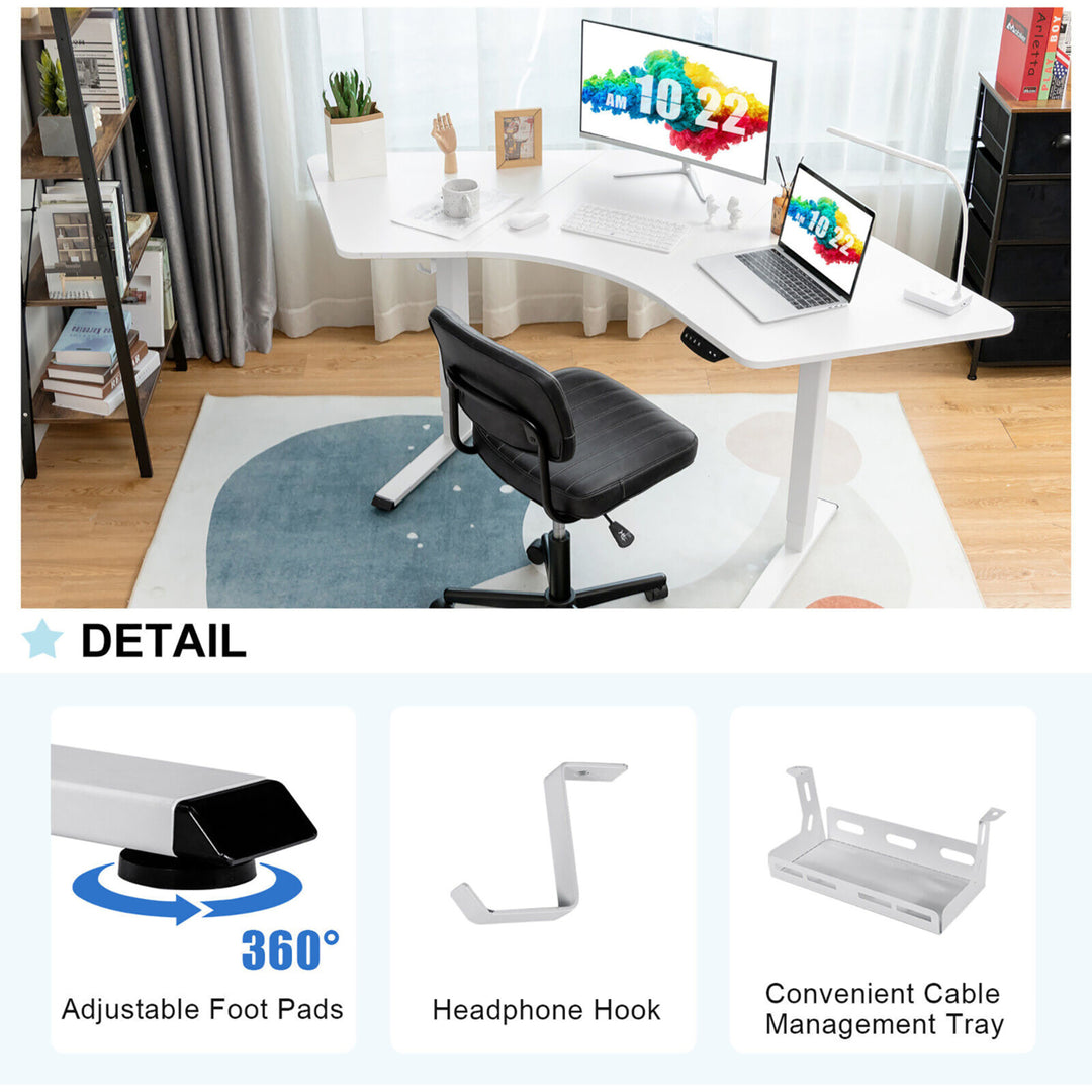 Dual-Motor L Shaped Standing Desk Ergonomic Sit Stand Computer Workstation White Image 10