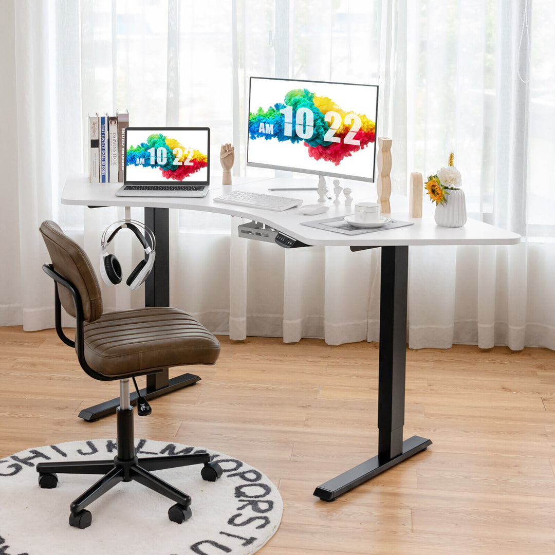 Dual-Motor L Shaped Standing Desk Ergonomic Sit Stand Computer Workstation Black and White Image 1