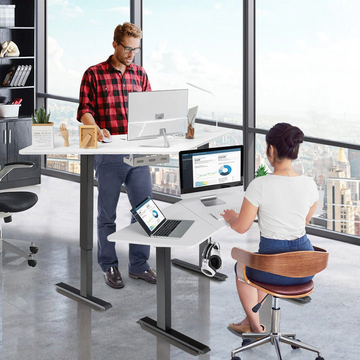 Dual-Motor L Shaped Standing Desk Ergonomic Sit Stand Computer Workstation Black and White Image 3