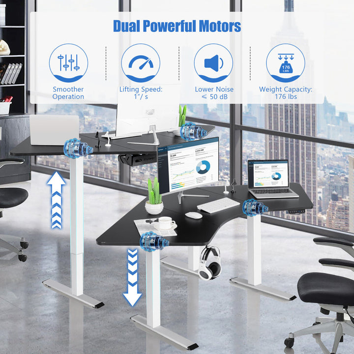 Dual-Motor L Shaped Standing Desk Ergonomic Sit Stand Computer Workstation White and Black Image 5