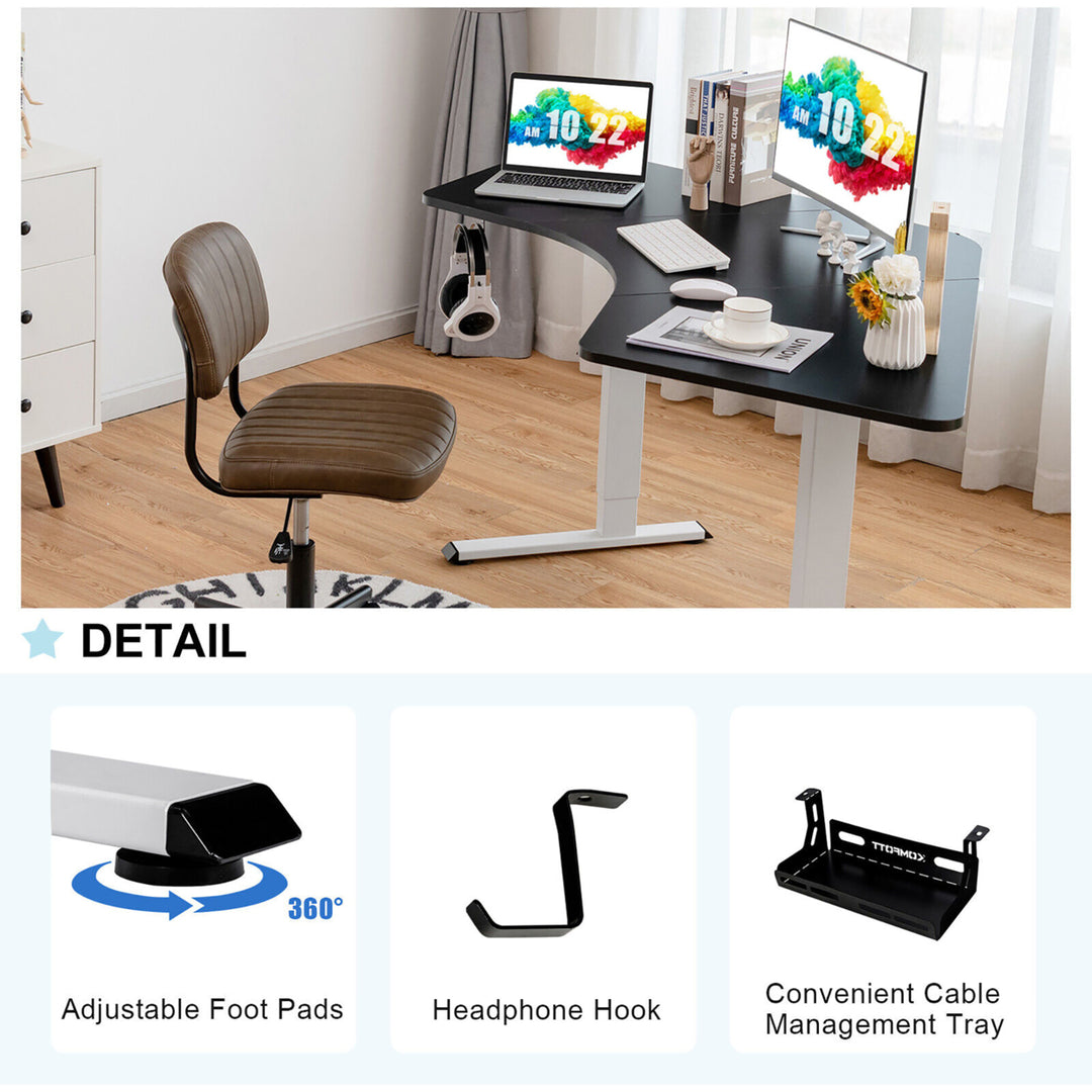 Dual-Motor L Shaped Standing Desk Ergonomic Sit Stand Computer Workstation White and Black Image 10