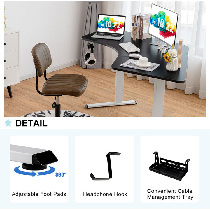 Dual-Motor L Shaped Standing Desk Ergonomic Sit Stand Computer Workstation White and Black Image 10