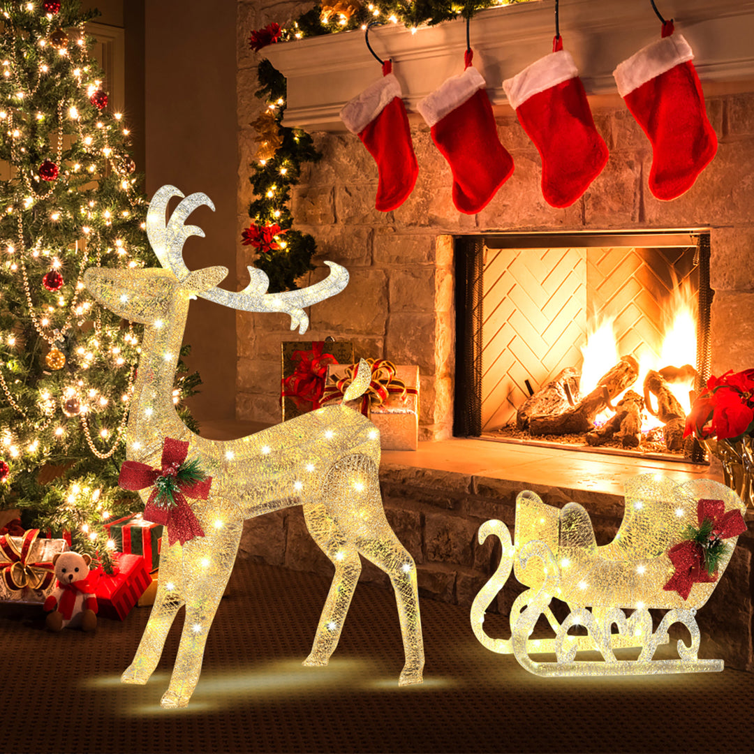 Pre-Lit Christmas Reindeer and Santas Sleigh Lighted Yard Decor w/ 100 LED Lights Image 3