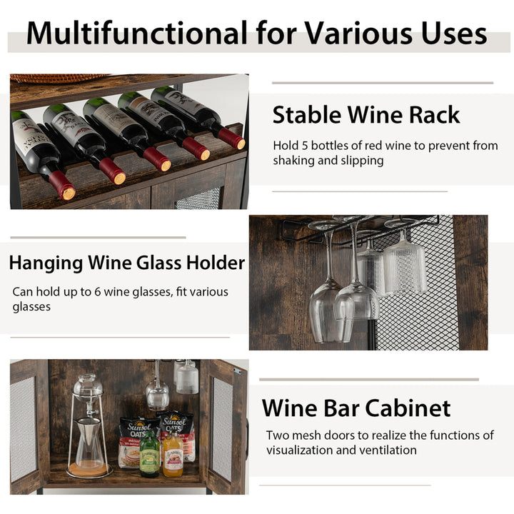 Industrial Liquor Bar Cabinet Buffet Sideboard Detachable Wine Rack Glass Holder Image 9