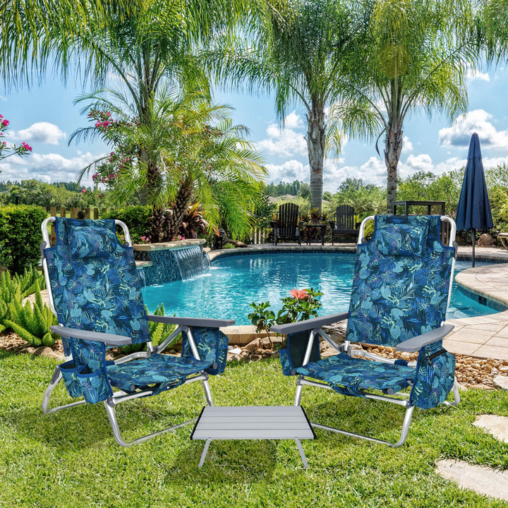 3PCS Folding Beach Chair and Table Set Adjustable Outdoor Reclining Chair Image 1