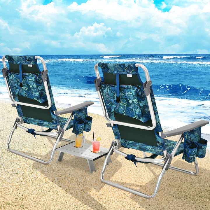 3PCS Folding Beach Chair and Table Set Adjustable Outdoor Reclining Chair Image 4