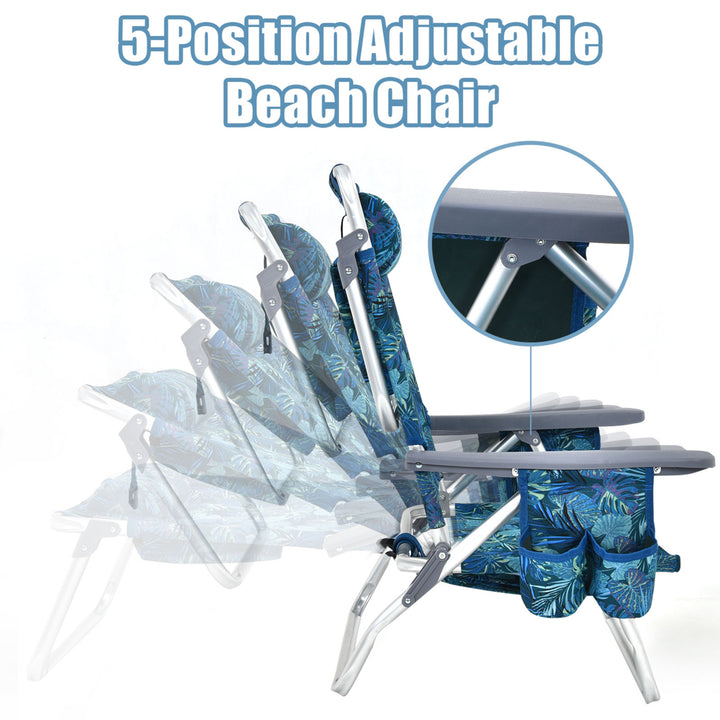 3PCS Folding Beach Chair and Table Set Adjustable Outdoor Reclining Chair Image 6