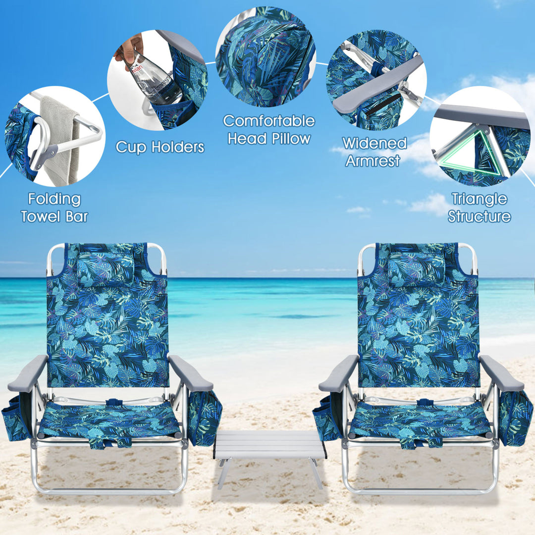 3PCS Folding Beach Chair and Table Set Adjustable Outdoor Reclining Chair Image 8