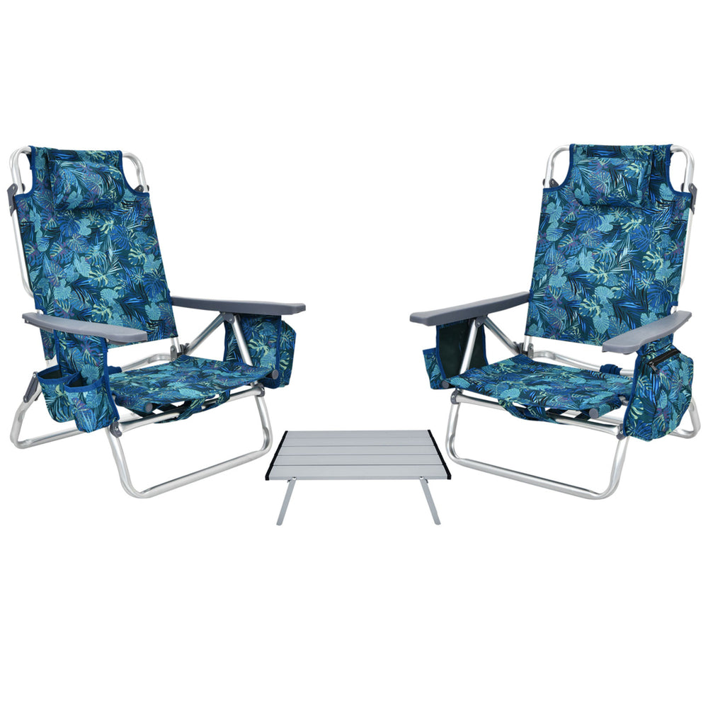 3PCS Folding Beach Chair and Table Set Adjustable Outdoor Reclining Chair Image 2