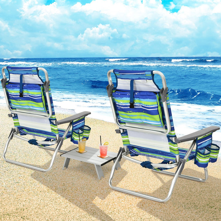 3PCS Folding Beach Chair and Table Set Outdoor Adjustable Reclining Chair Image 4