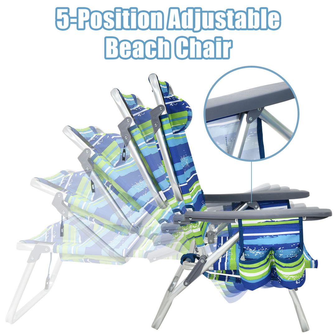 3PCS Folding Beach Chair and Table Set Outdoor Adjustable Reclining Chair Image 6