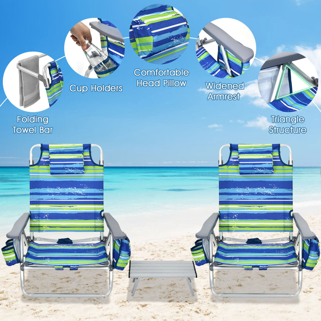 3PCS Folding Beach Chair and Table Set Outdoor Adjustable Reclining Chair Image 8