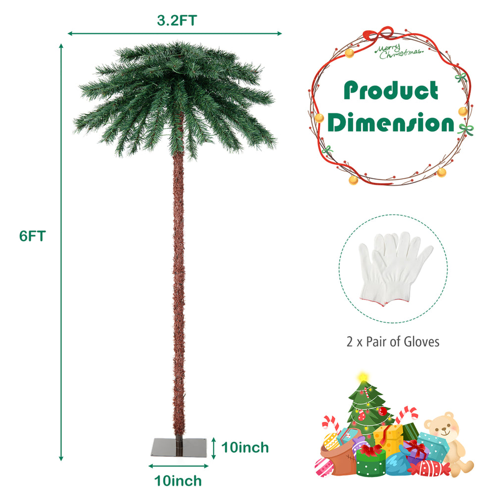 6FT Artificial Palm Christmas Tree Pre-Lit Decor Tree w/ PVC Branch Tips and LED Lights Image 2