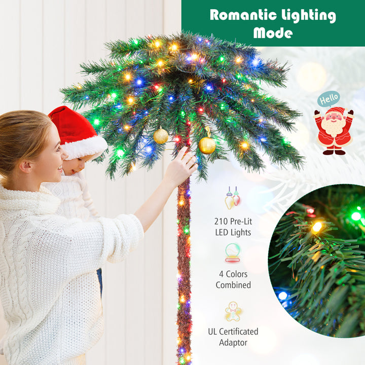 6FT Artificial Palm Christmas Tree Pre-Lit Decor Tree w/ PVC Branch Tips and LED Lights Image 4