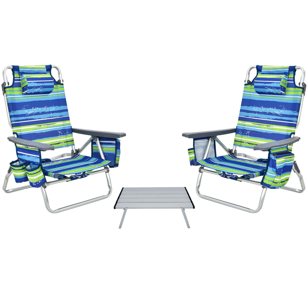 3PCS Folding Beach Chair and Table Set Outdoor Adjustable Reclining Chair Image 2