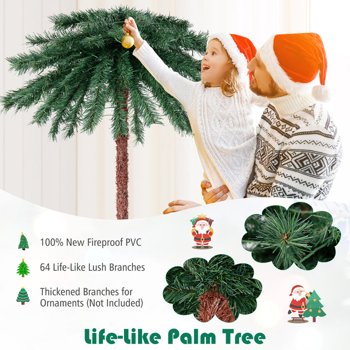 6FT Artificial Palm Christmas Tree Pre-Lit Decor Tree w/ PVC Branch Tips and LED Lights Image 5