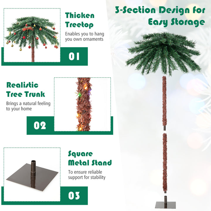 6FT Artificial Palm Christmas Tree Pre-Lit Decor Tree w/ PVC Branch Tips and LED Lights Image 6