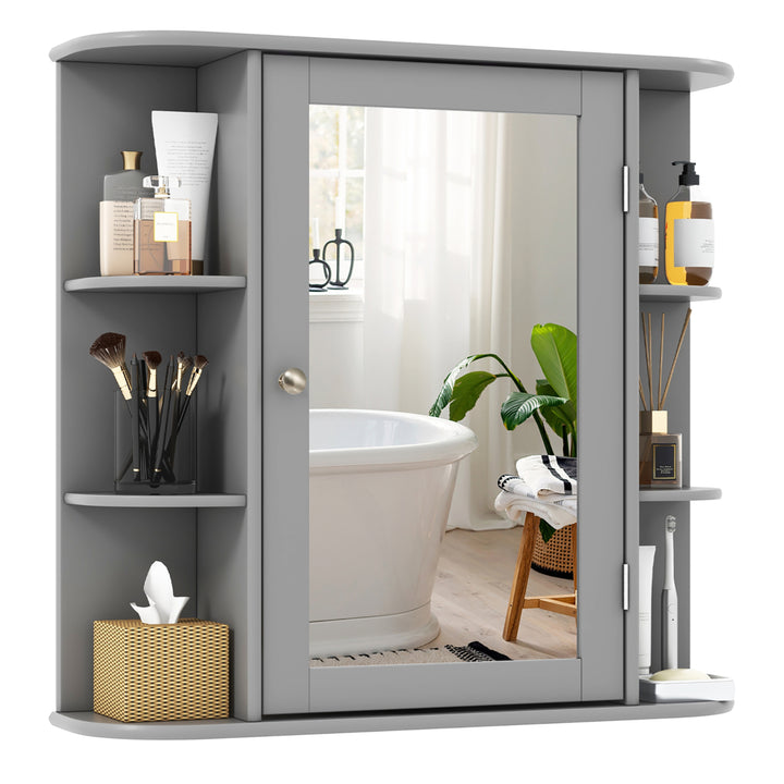 Wall Mounted Medicine Storage Cabinet Bathroom Organizer Cupboard W/Mirror Gray Image 1