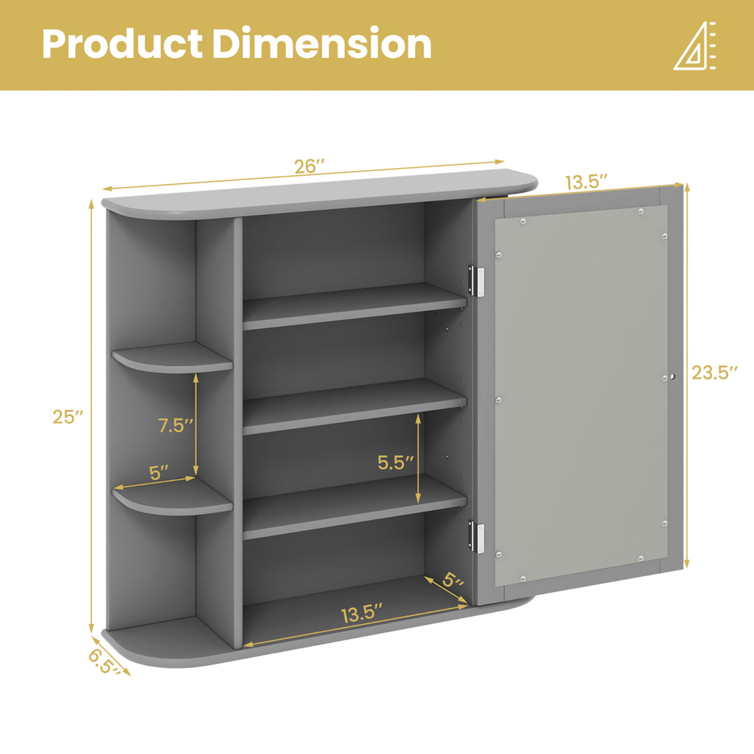 Wall Mounted Medicine Storage Cabinet Bathroom Organizer Cupboard W/Mirror Gray Image 2