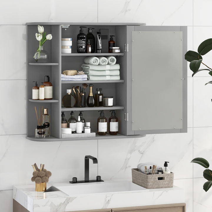 Wall Mounted Medicine Storage Cabinet Bathroom Organizer Cupboard W/Mirror Gray Image 3