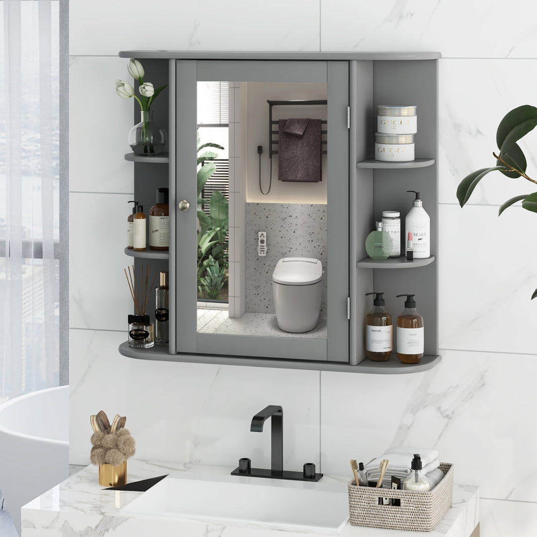 Wall Mounted Medicine Storage Cabinet Bathroom Organizer Cupboard W/Mirror Gray Image 4