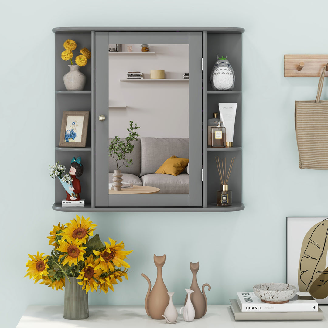 Wall Mounted Medicine Storage Cabinet Bathroom Organizer Cupboard W/Mirror Gray Image 5