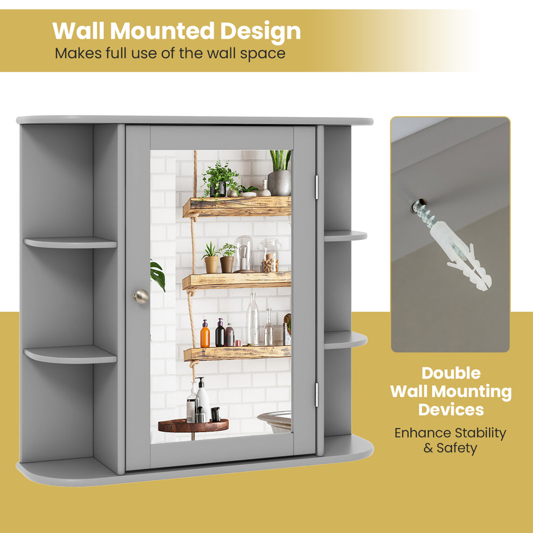 Wall Mounted Medicine Storage Cabinet Bathroom Organizer Cupboard W/Mirror Gray Image 9